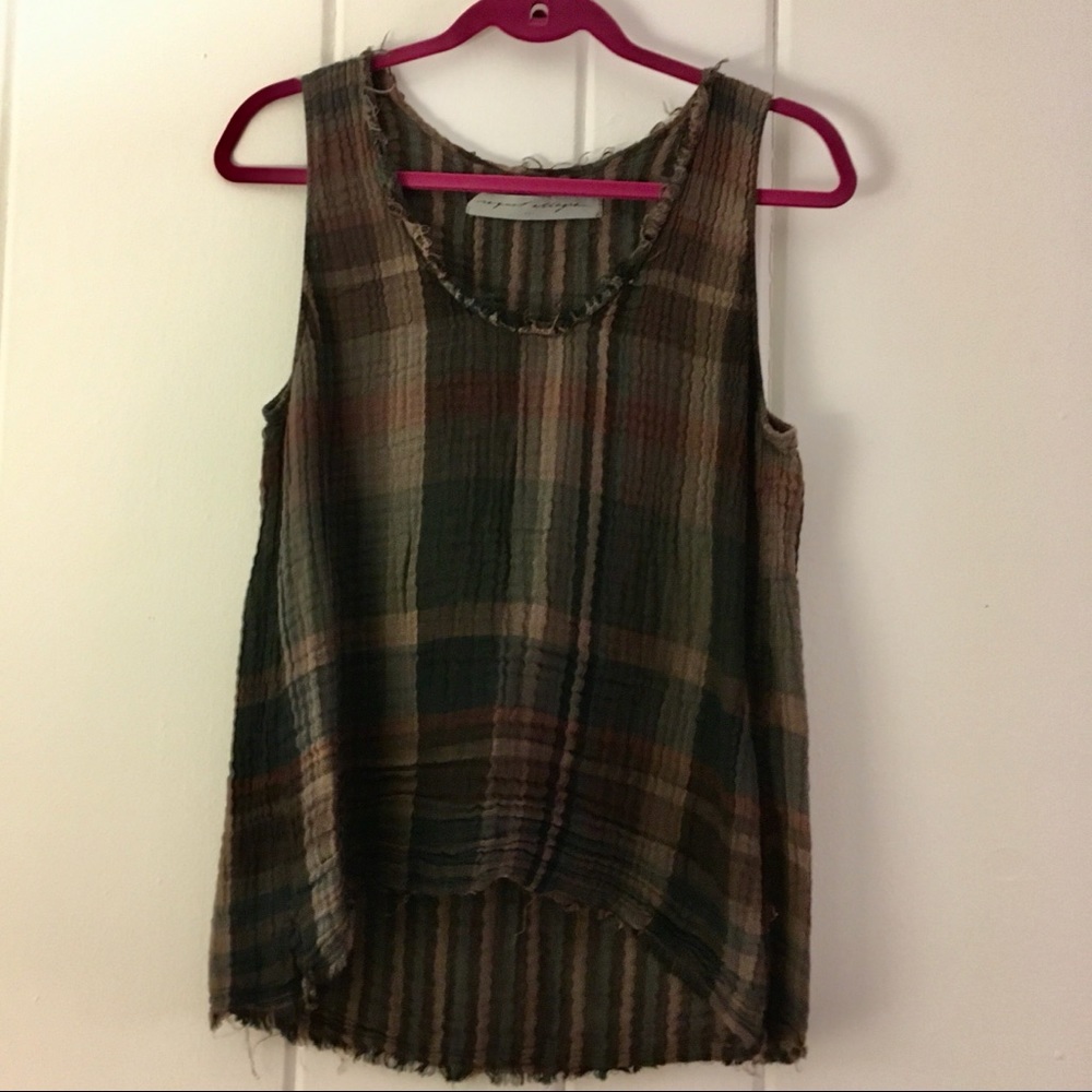 Raquel Allegra Cotton Gauze Plaid Tank Top sz 0